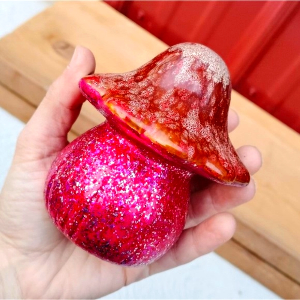 NEW Glitter Sparkle Red Pink Clay Mushroom Room Decor Home Decor